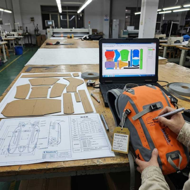 Neperšlampamos kuprinės gamybos proceso paaiškinimas