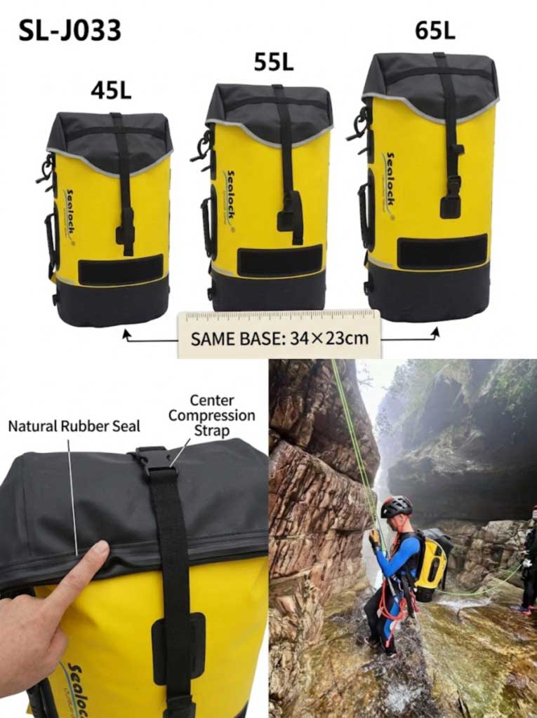 „Caving“ ir „Canyoning“ kuprinės gamintojas: „Expedition“ prekių ženklų IPX8 suvirintos pakuotės