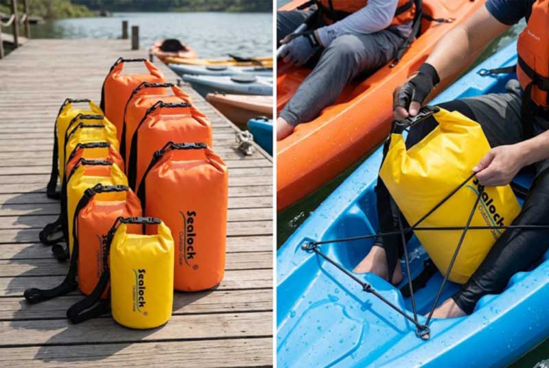 Sausų krepšiai ir telefonų maišeliai baidarių nuomos ir kelionių organizatoriams: laivyno specifikacijos, kurios galioja