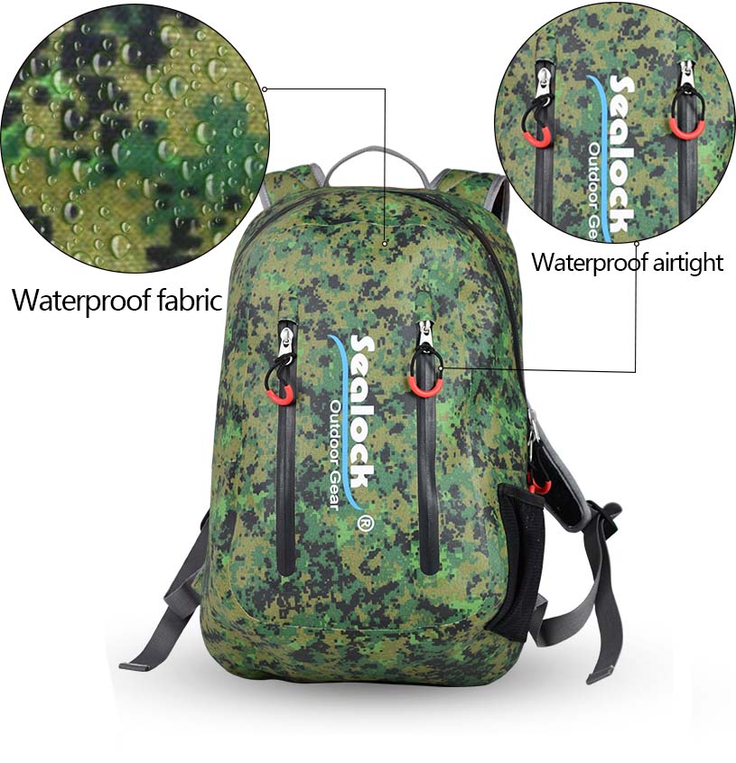 900D TPU fabric and waterproof zipper on camo daypack